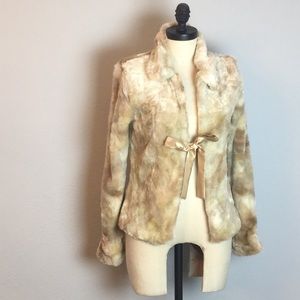 FAUX FUR “Rabbit” Jacket with Satin Bow Closure, M